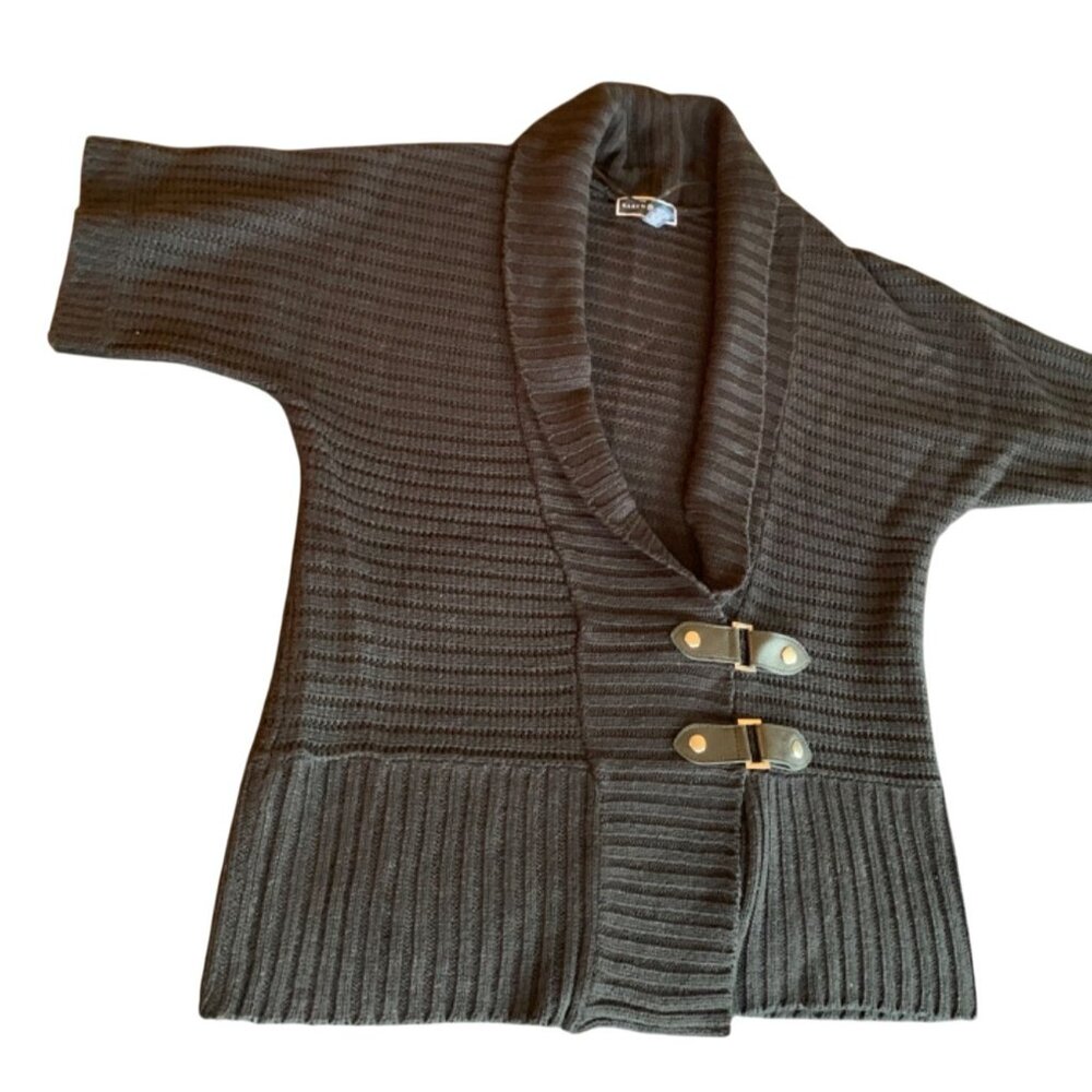 Karen Scott Womens Knit Cardigan Sweater with Buckle Closures Size Large Black